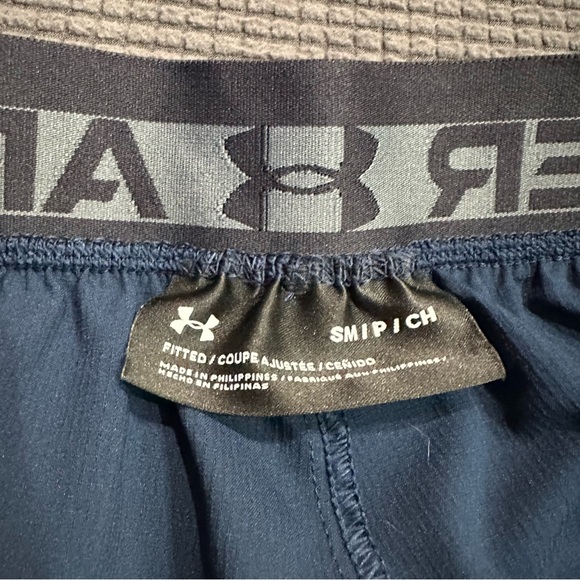 Under Armour Mens Small Blue Athletic Shorts HeatGear Logo Training Running - Picture 3 of 7